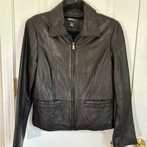 Madison Studio Black 100% Leather Jacket Cropped Zip Genuine Leather S
